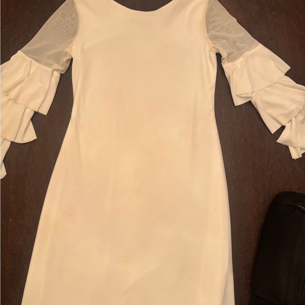 Elegant Cream Ruffle Sleeve Dress